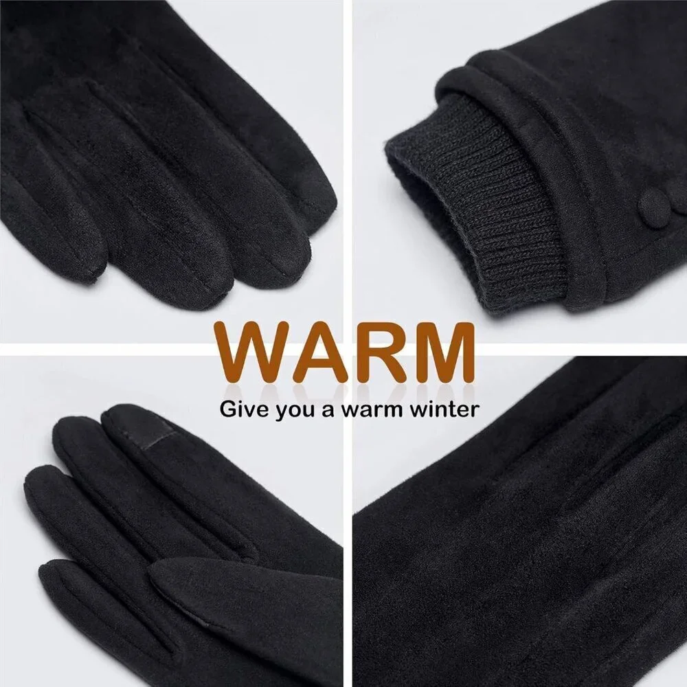 Women's Touch Screen Gloves Fleece Lined Wool Winter Gloves Black Medium